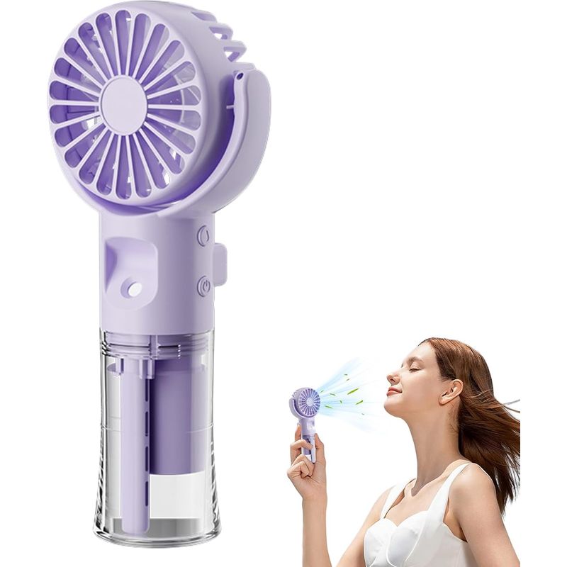 Wiederaufladbarer, Tragbarer Nebelventilator Mit 4 Geschwindigkeitsstufen – Kompakter Verdunstungskühler Für Drinnen Und Draußen – Lila