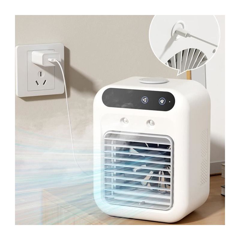 Enowelir Mini-tischventilator Mit Sprühfunktion, 1 Stück, Tragbarer Luftkühler Aus Weißem Abs-kunststoff, Leise Für Zuhause Und Büro