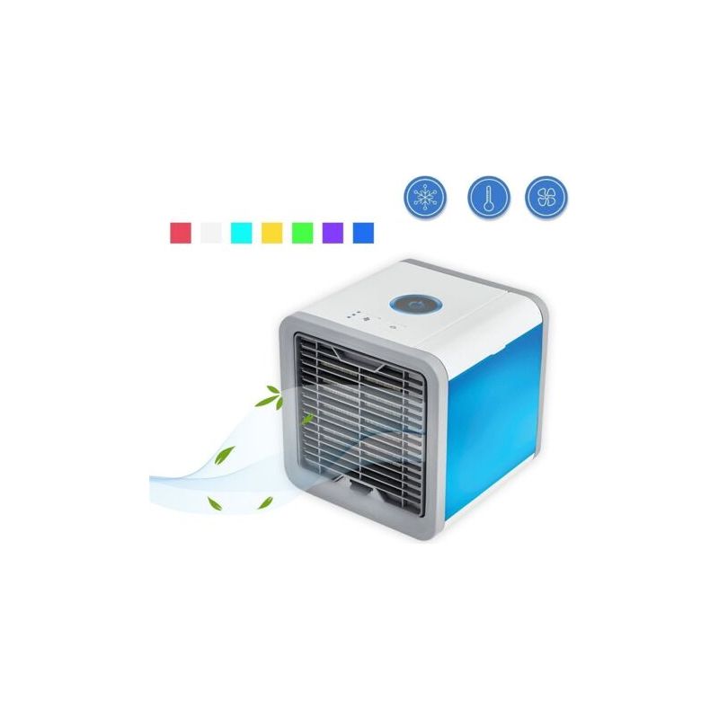 Mini-klimagerät, Tragbar, 750 Ml, Mobiler Luftkühler Mit Luftbefeuchter Und Luftreiniger, 7 Led-leuchten, Weiß Und Blau