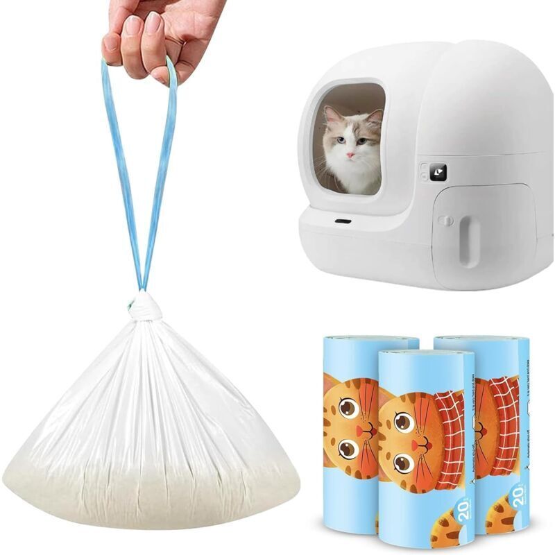 Enowelir Katzenstreubeutel, 60 Stück, Auslaufsicher, Strapazierfähig, Mit Ergonomischem Griff, Selbstreinigend, Für Haus, Garten Und Outdoor