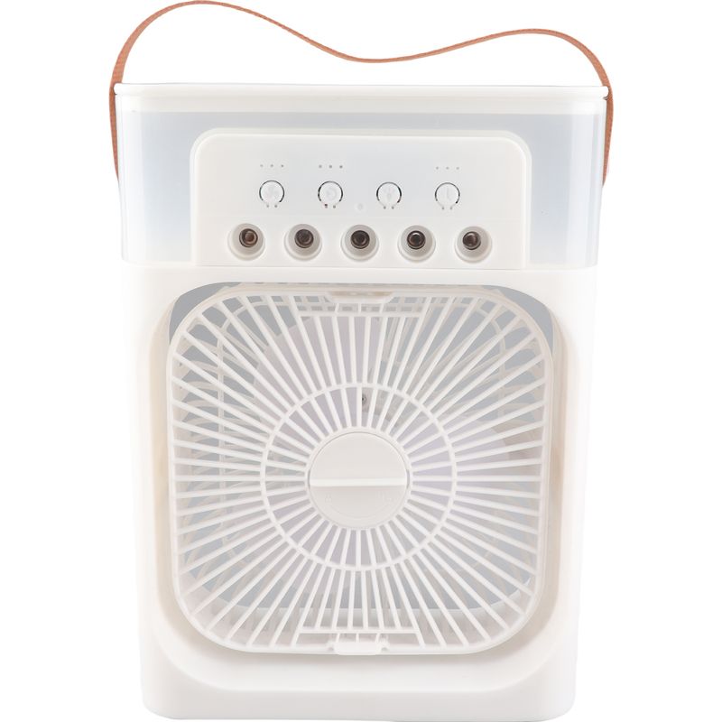 Tischventilator Mit Integriertem Luftbefeuchter, 3 Einstellbaren Geschwindigkeitsstufen, Einstellbarer Nebelmenge Und Mehrfarbiger Led-beleuchtung