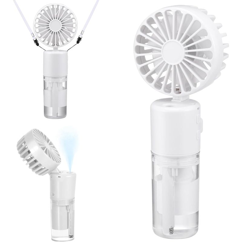 Mini-ventilator Mit Sprühnebelfunktion, 4000 Mah, Faltbar, Per Usb Aufladbar, 4 Geschwindigkeitsstufen, Leiser Betrieb, 5–21 Stunden Akkulaufzeit, Ideal Für Reisen Und Outdoor-aktivitäten, Weiß