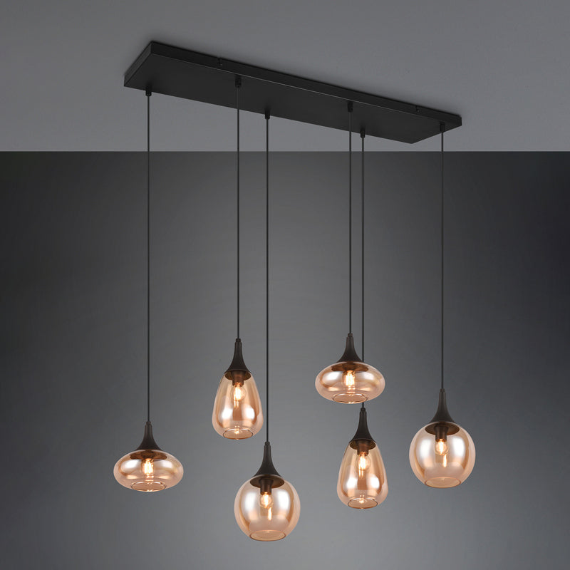 [neuwertig] B-ware Trio Lighting Hängeleuchte Pendelleuchte Lumina 6-flammig Dimmbar Schwarz Amber