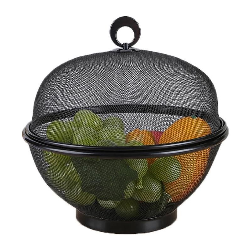 Corbeille À Fruits En Maille Métallique – Grande Capacité 27x14x25 Cm – Couvercle Pour Protection – Idéale Pour Cuisine Et Extérieur