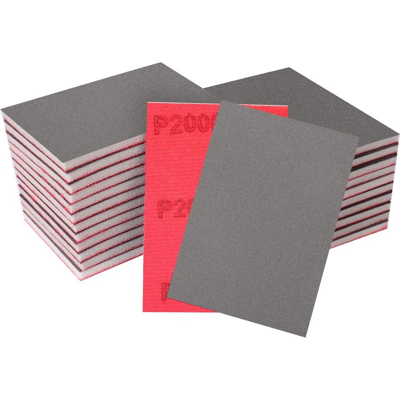 Lot De 24 Éponges Abrasives- Grain 2000 (70 X 100 Mm) - Kit De Papier De Verre Pour Ponçage À Sec Et À L'Eau