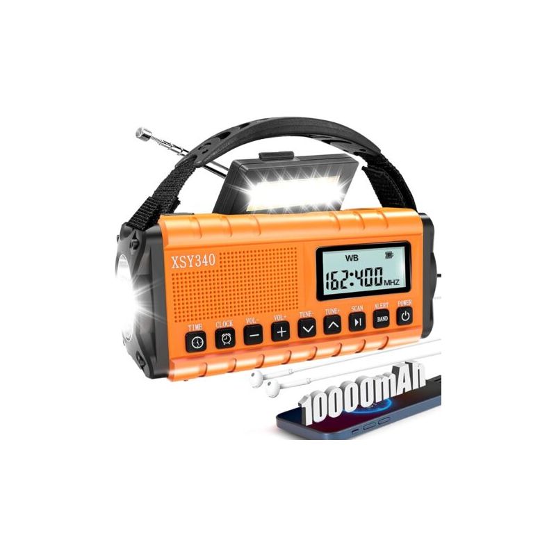 Radio D'Urgence 37000 Mwh Avec Alerte Météo Portable Avec Manivelle Am/fm Radio De Survie Numérique, Réveil, Lampe De Poche D'Urgence Sos, Essentiels