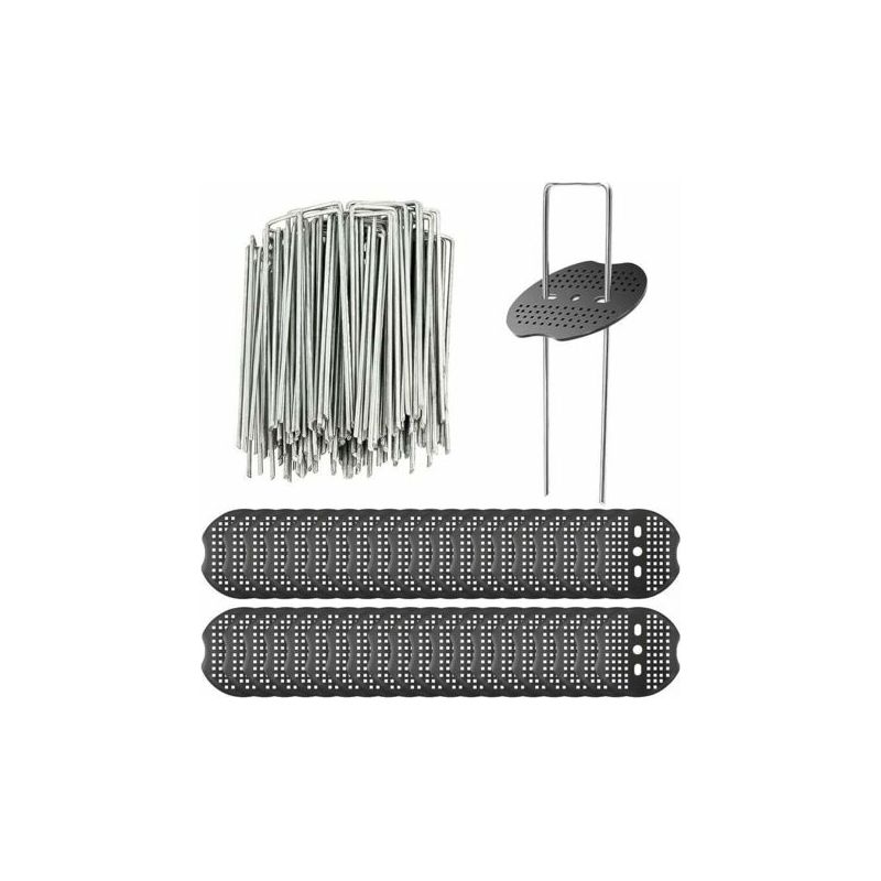 Piquets De Jardin En U Avec Rondelles, 150 X 3 Mm, 40 Pcs Pour Fixer Tissu De Mauvaises Herbes