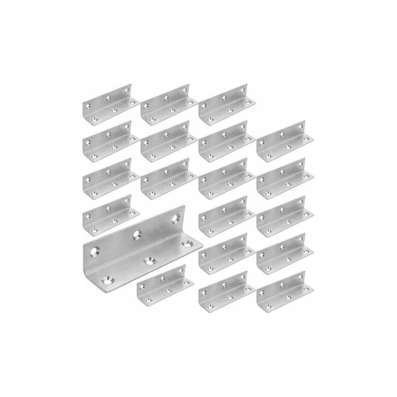 Lot De 22 Équerre D'Assemblage Renforcée Inox. 100x25x25mm Plaque Equerre Inox. Equerre Metal Pour Fixation De Inox Pour Fixation Et Réparation Meubles. Argent Galvanisé