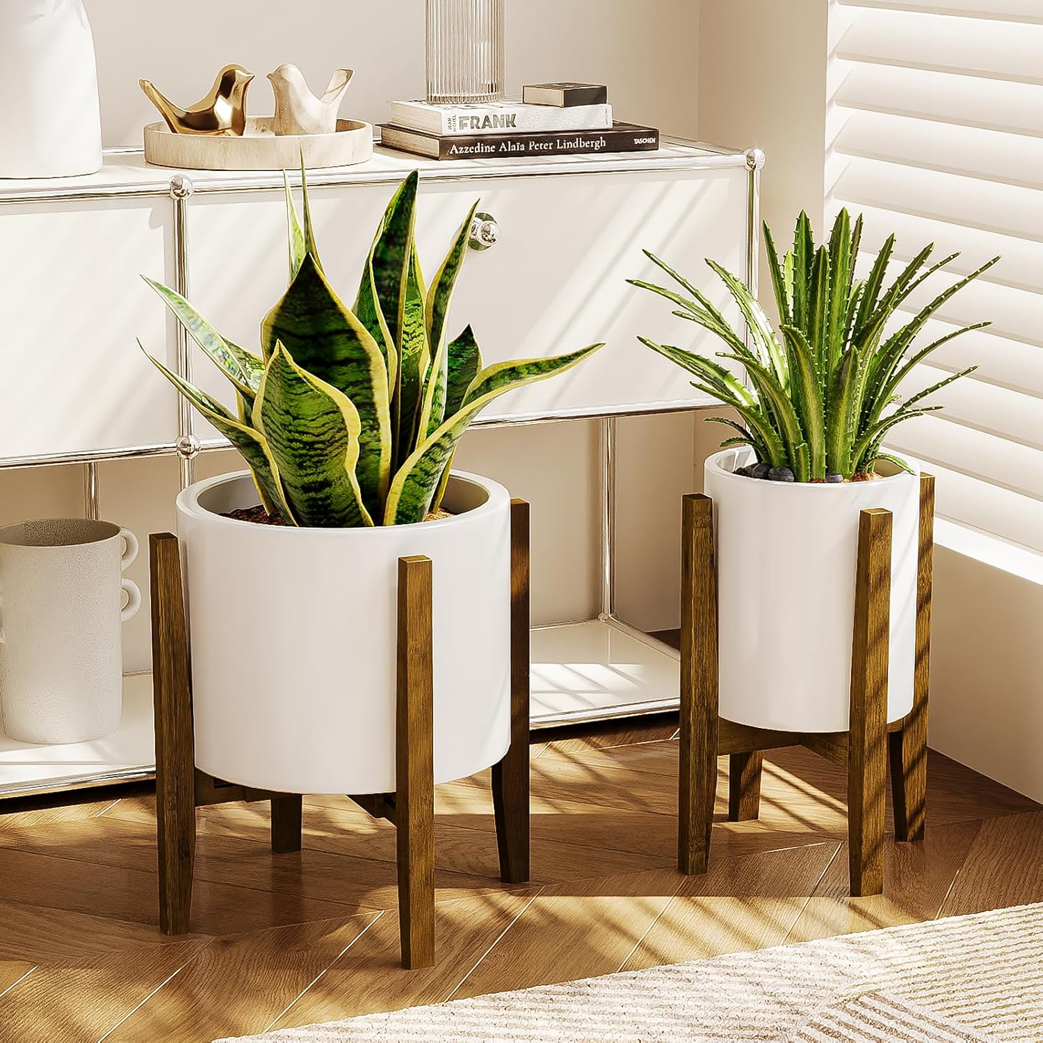 Support Plantes D'Intérieur Porte Plante Intérieur Extérieur Réglable Piedestal Pour Plantes Cache Pot Sur Pied Inclus