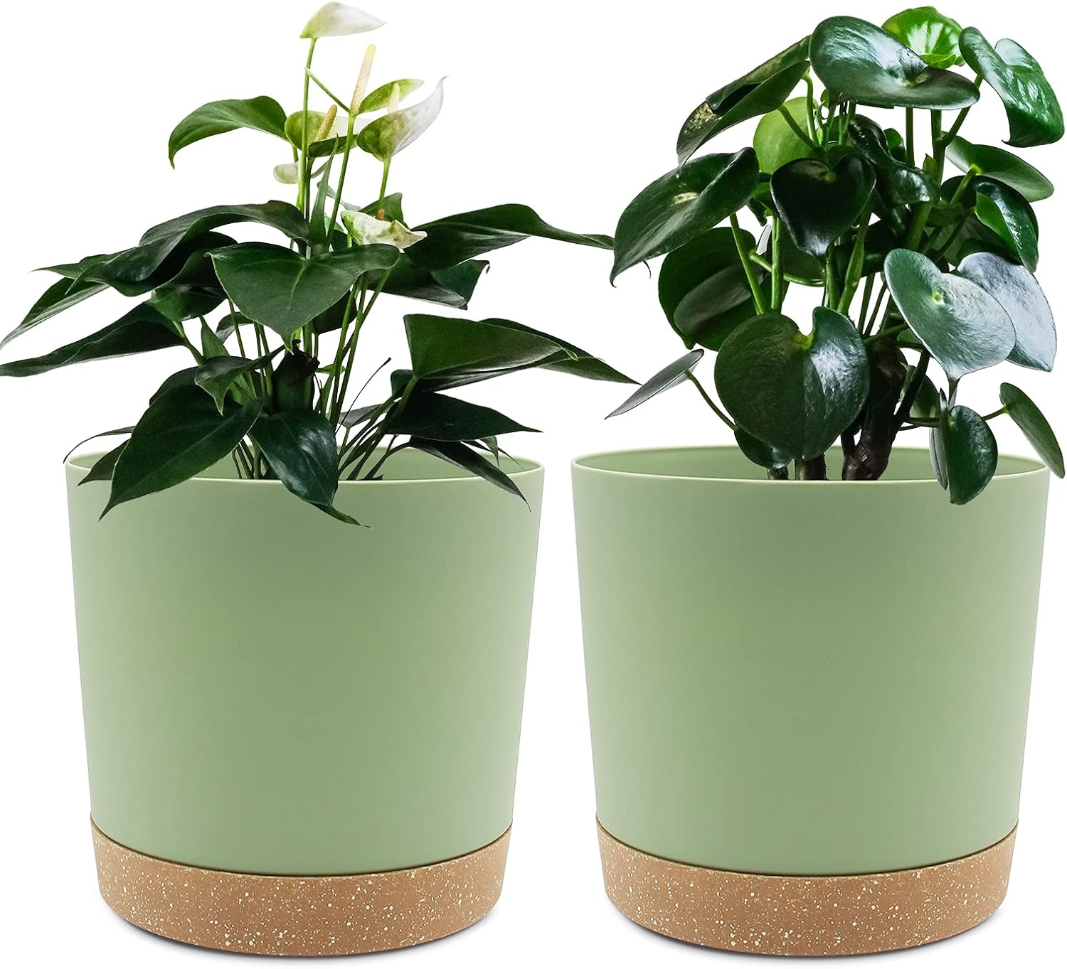 Lot De 2 Pots De Plantes 16.5cm, Pots Pour Plantes D'Intérieur Avec Trous De Drainage Et Base Amovible, Soucoupe Décorative Moderne Pour Jardinières D'Extérieur