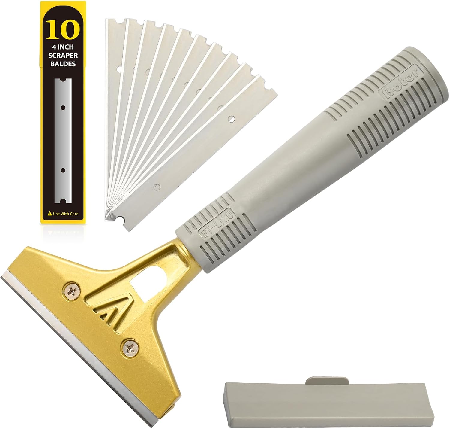 Industry Grattoir Avec 10 Lames, Grattoir Plancha ​pour Papier Peint, Grattoirs Pour Vitre, Pour Colle, Carrelage De Fenêtre, Voiture, Miroir, Nettoyage, Or