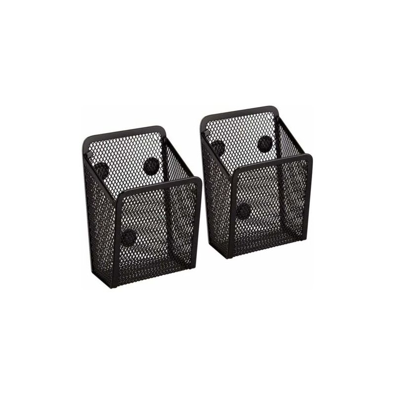 Porte Stylo Magnétique 2 Pièces - Paniers De Rangement En Maille Avec Aimanté Forts Pour Rangement Frigo, Organisateur De Cuisine, Organisateur De Bureau, Accessoires De Casier - Noir
