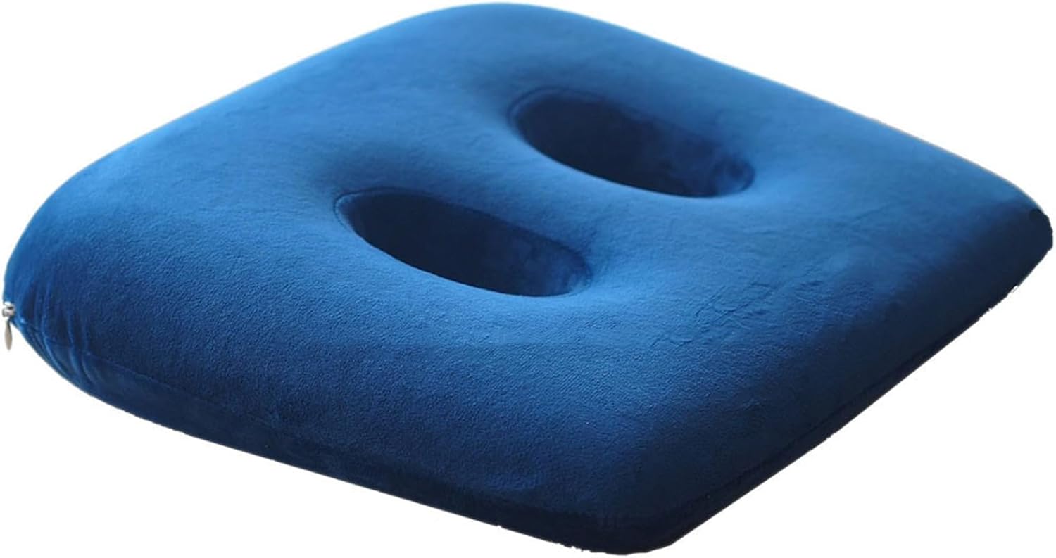 Coussin De Siège Orthopédique Pour Les Douleurs Osseuses Du Siège, Coussin Soulagement En Mousse À Mémoire Forme Avec Deux Trous, Fesses, Le Bas Dos, Ischio-jambiers,bleu