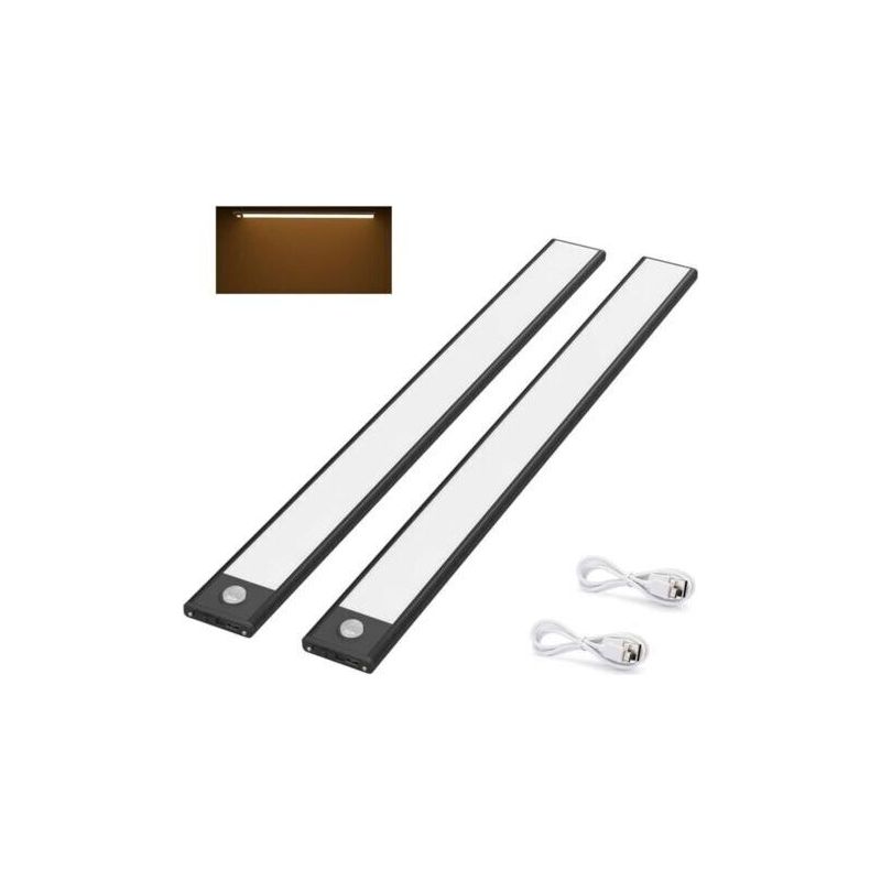 2 Pcs Lampe De Placard 73 Led, 40cm, Sans Fil, Rechargeable Par Usb, Aimanté, Détecteur De Mouvement, 3 Modes D’éclairage, Portable, Lumière De Placard, Blanc Chaud 3000k, Noir [classe Énergétique G]