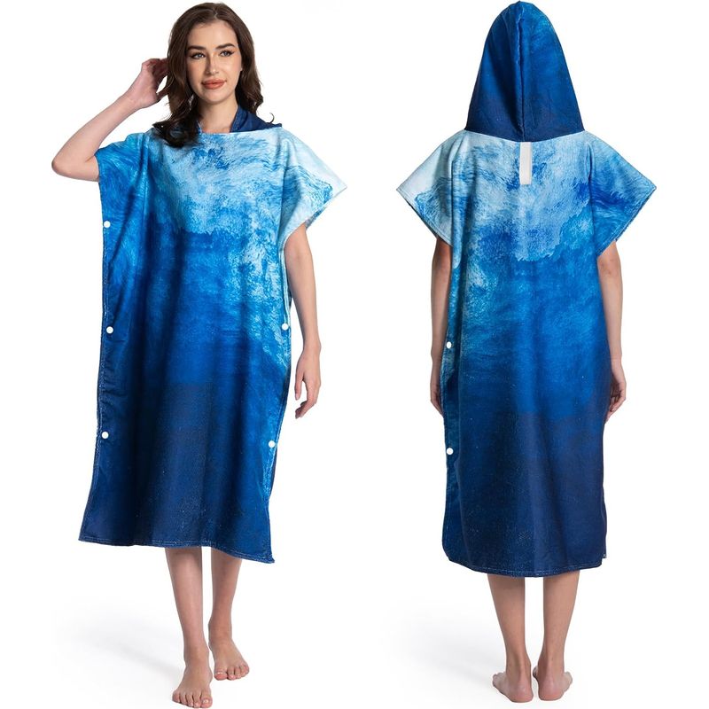 Peignoir De Bain, Poncho Serviette À Capuche Pour Piscine, Plage, Surf, Séchage Rapide Et Léger, Poncho Éponge Pour Adultes Femmes Hommes (avec Boutons, 108l X 82w Cm)