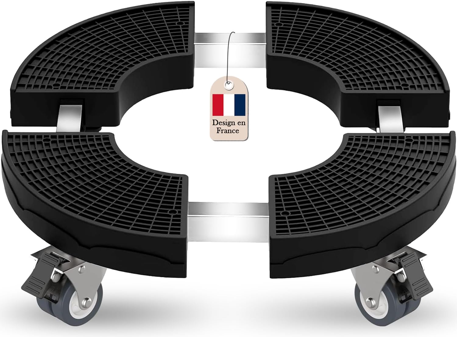 Porte Plante À Roulettes Réglable Ø38-50cm, Chariot À Roulettes Pour Plantes D'Extérieur Capacité Charge 200 Kg, Support Plante Noir Résistant Aux Intempéries Avec Roues 360°pour Maison Jardin