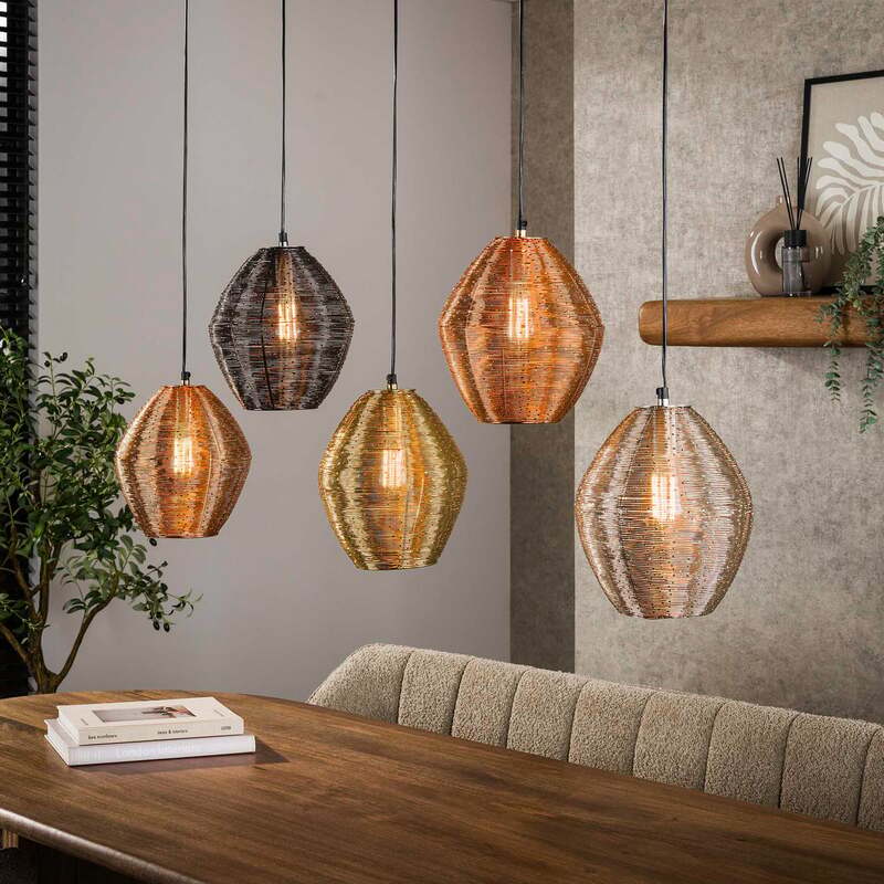 [gebraucht] B-ware Hängeleuchte Spoelamp 5-flammig Led Pendelleuchte Dimmbar Bunt Metallic 118x23cm