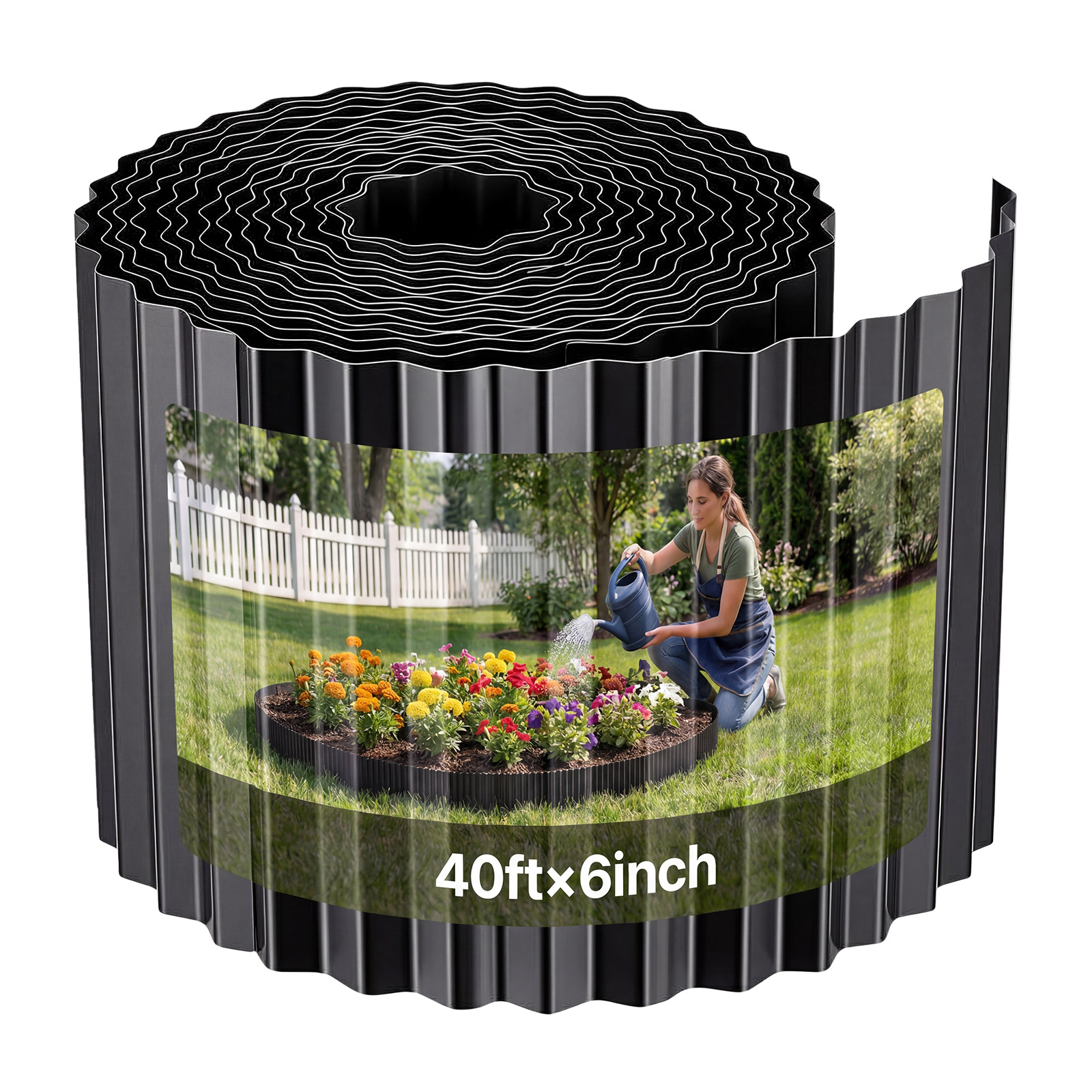 Vevor Rasenkante Verzinkt, 12,3 M X 15,5 Cm Beeteinfassung Inkl. Handschuhen, Metall Gartenpalisade, Mähkante, Beetumrandung Zur Gartengestaltung, Beetbegrenzung Für Blumenbeete & Gartenwege