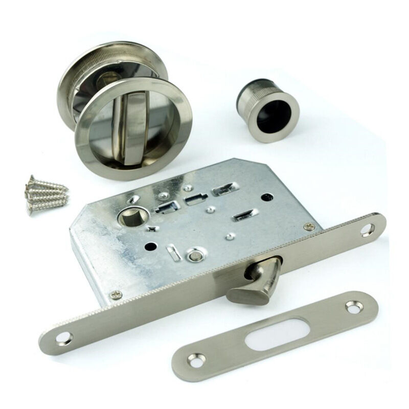 Schlossset Mit Runder Rosette, Verurteilungsschloss Für Schiebetür, Ø58 Mm, Stahl, Satiniertes Nickel