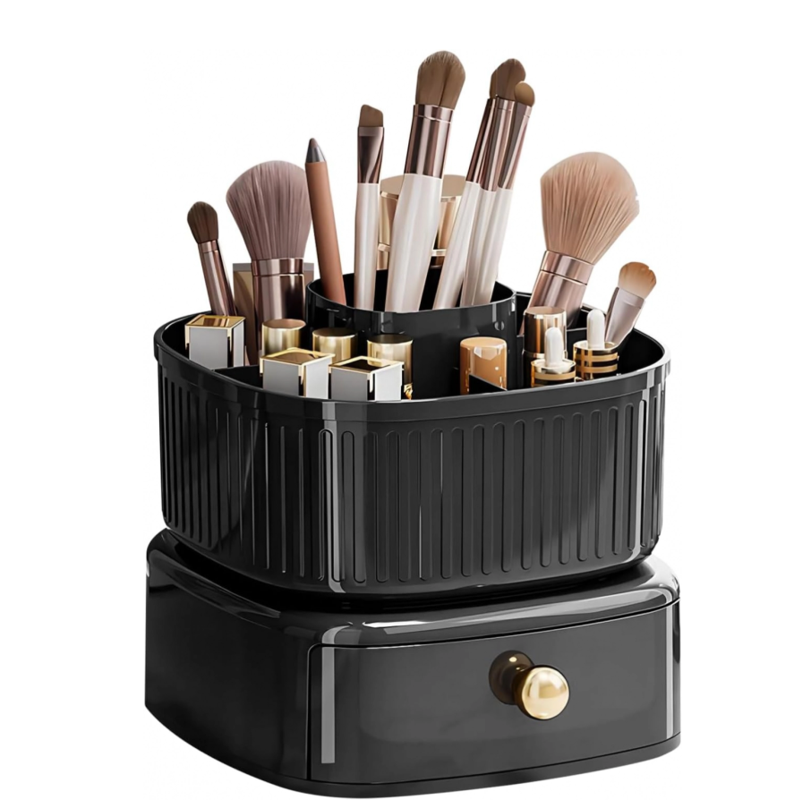 Stapelbarer Make-up-organizer, Make-up-pinselhalter Mit 360° Drehbarem Tablett, Kosmetikablage (schwarz)