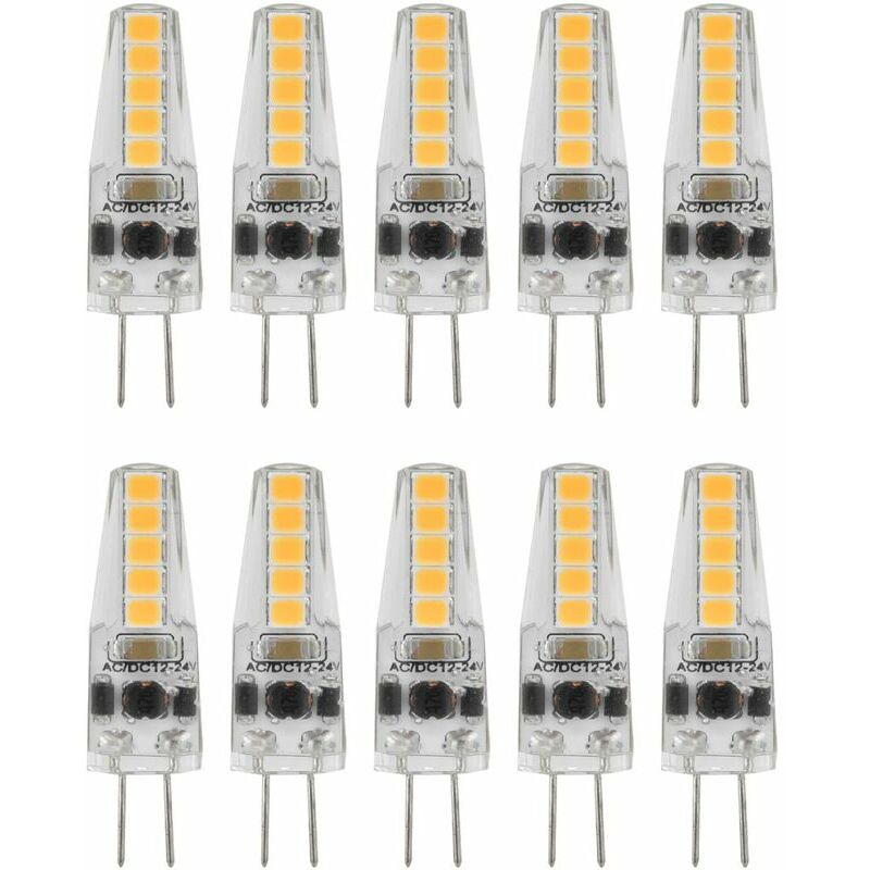 10 Stück G4 Led-leuchtmittel, 2 W, 3000 K, Ac 12–24 V, Dimmbar, Für Kronleuchter, Deckenleuchte, Tischlampe, Warmweiß