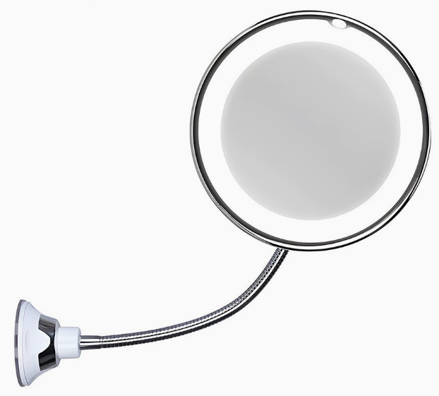 Kosmetikspiegel Mit Vergrößerung, Led-beleuchtung Und 360°-drehung Wandspiegel Mit Flexiblem Arm Und Starkem Saugnapf Badezimmerspiegel