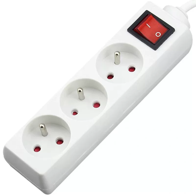 Monoblock-steckdosenleiste 3 Steckdosen 16a Mit 3m 230 V Schalterverlängerung Mit Kindersicherung, Weiß