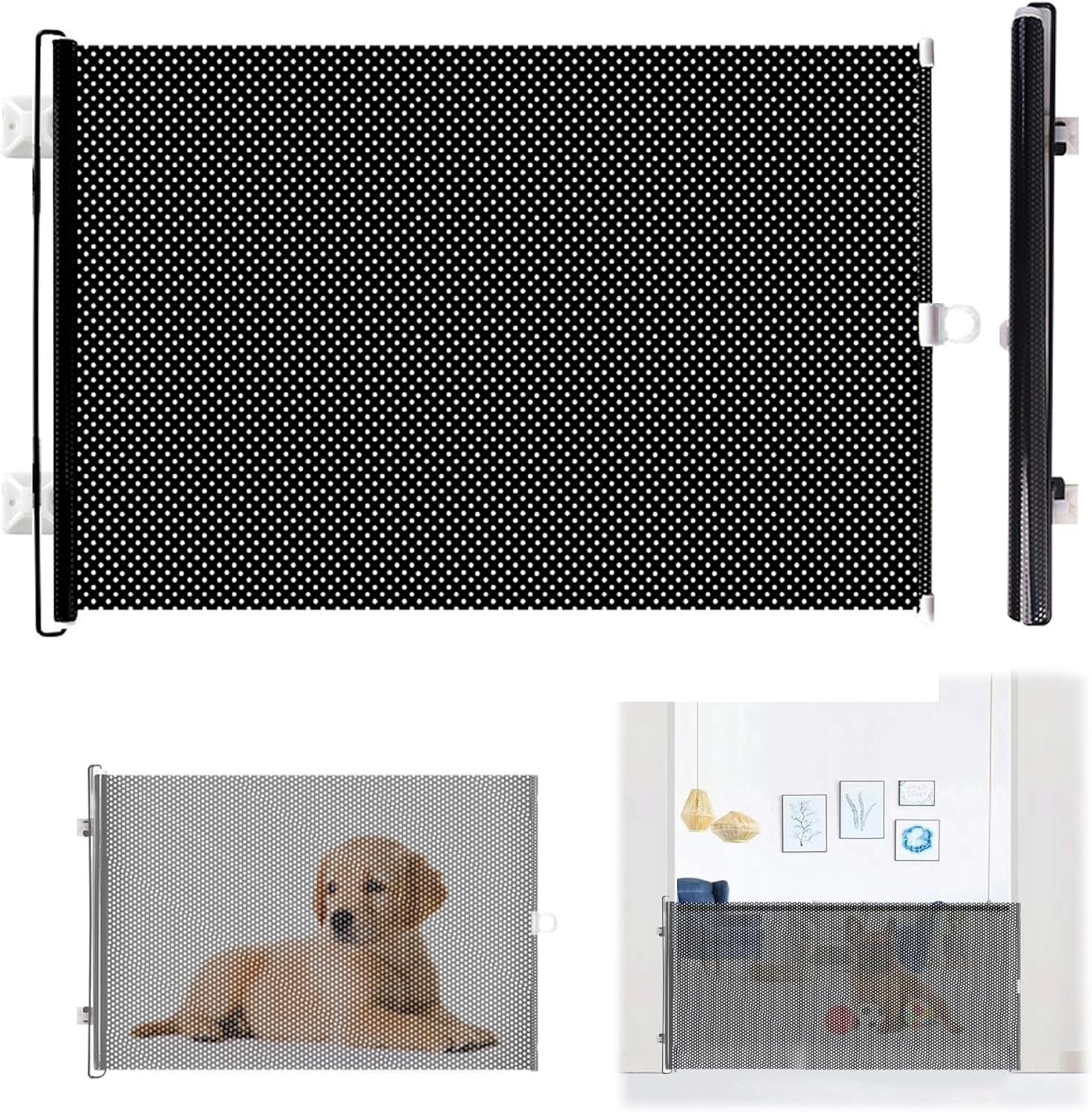 Hundepark Hundebarriere Treppenbarriere, Einziehbares Gehege Für Kleintiere Sicherheitsnetz Gegen Verletzungen, Höhe 40 Cm, Einziehbare Länge 125 Cm, Schwarze Version