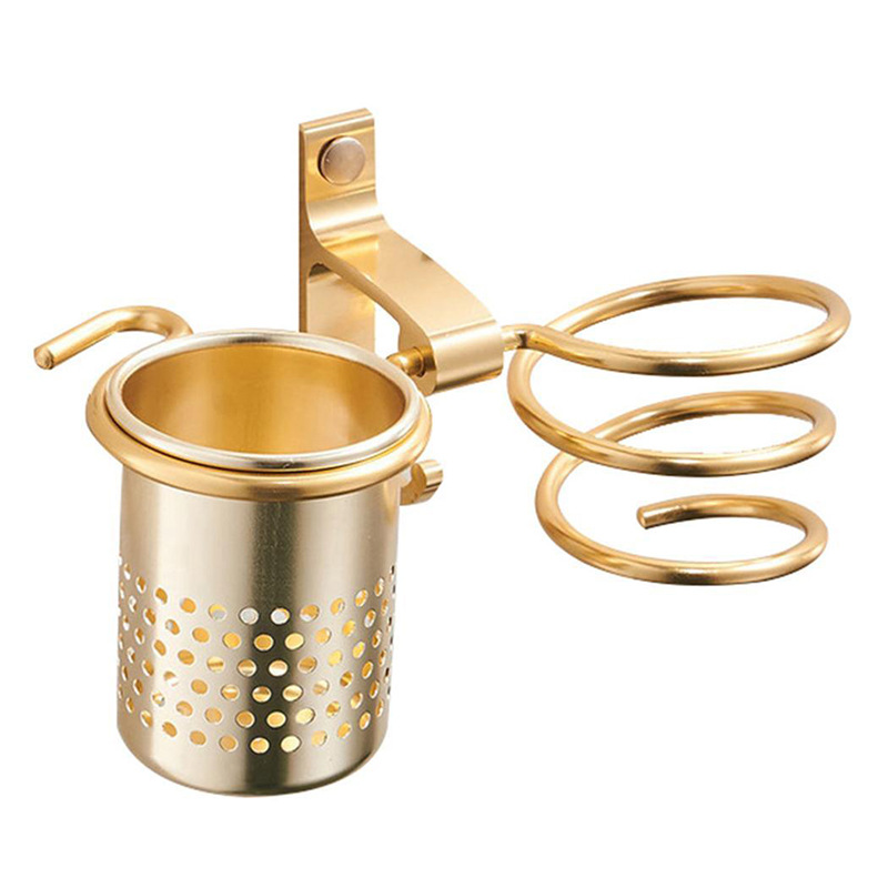 Haartrocknerhalter, Haartrockner-organizer, Wandhalterung, Haartrockner, Hängehalter, Spiral-haarstyling-rack (gold)