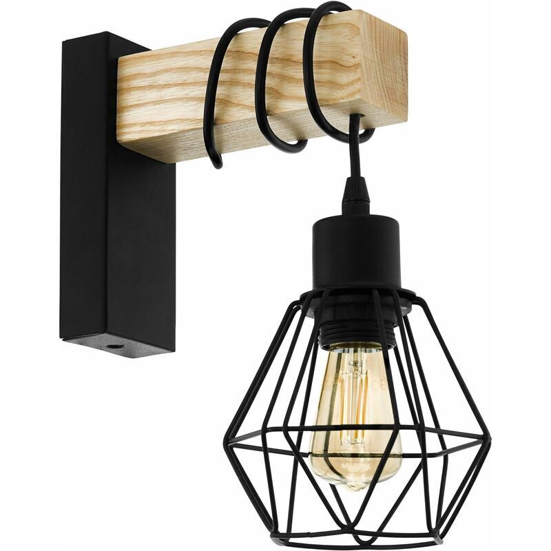 Wandleuchte , Innenbeleuchtung Mit Vintage- Und Industriedesign, Retro-lampe Aus Schwarzem Stahl Und Holz, E27-fassung