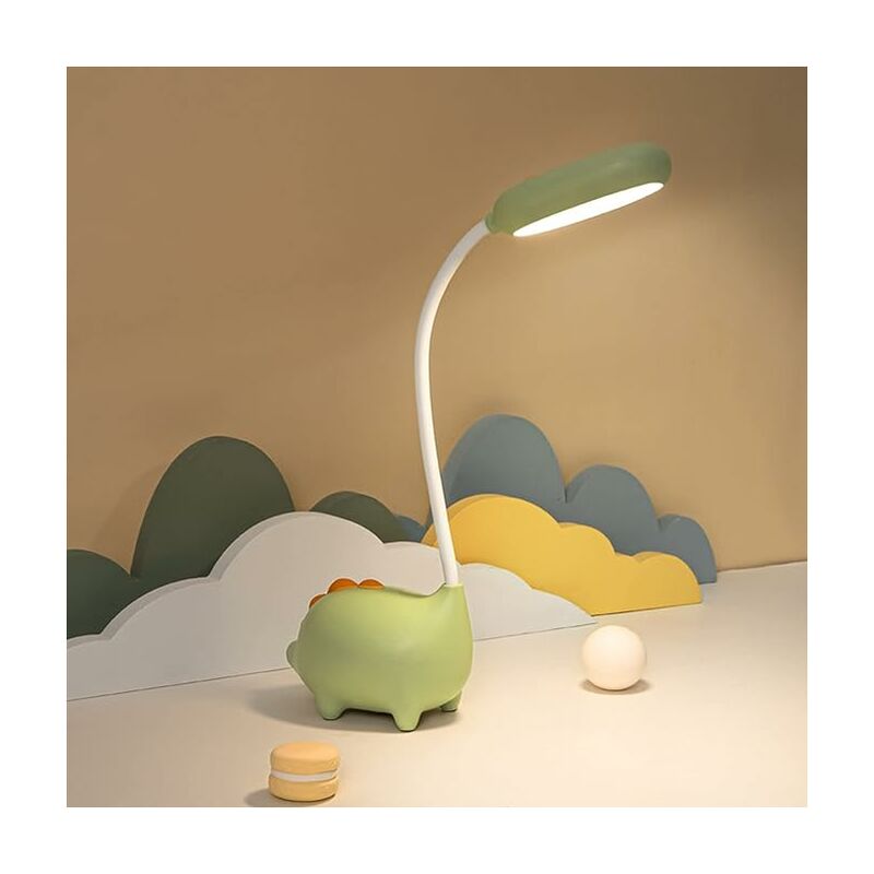 Einzigartige Dinosaurier-schreibtischlampe, Led-nachtlicht Für Kinder, Kabelloses Aufladen, Schüler, Lernen, Augenschutzlampe, Grün