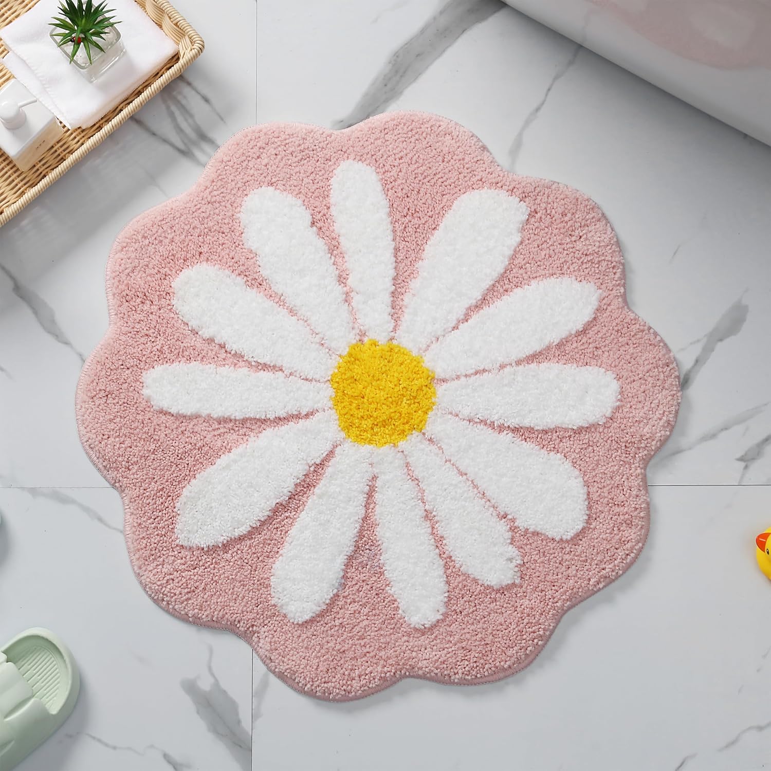 Hübsche Rosa Badematte Mit Blumenmuster - Wasserabsorbierend - Rutschfest - Maschinenwaschbar - Für Schlafzimmer, Küche, Badezimmer, Wc, 60 X 60 Cm (rosa)