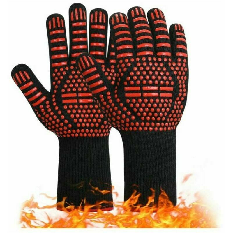 Grillhandschuhe, Rutschfeste Silikon-kochhandschuhe, Die Höchste Temperatur Kann 800 °c Erreichen. Universalhandschuhe Für Grillofen, Küchenschornstein (rotes Gleichheitszeichen)