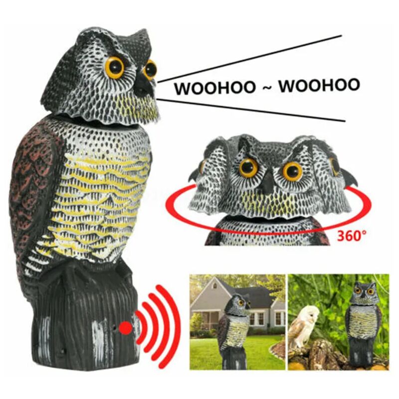 Realistischer Vogelschreck, Rotierender Kopf, Geräusch, Eule, Prowler, Köder, Abweisend, Schädlingsschutz, Vogelscheuche, Garten, Hof, Bewegung