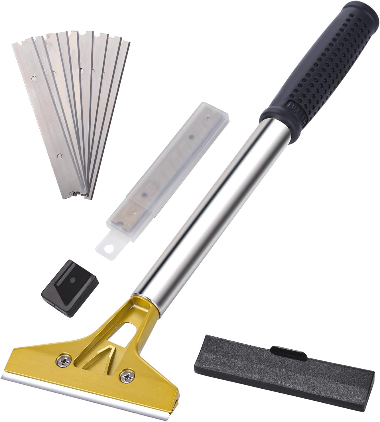 Reinigungsspachtel, Fugenwerkzeug Schaber Langer Griff 320 Mm Mit 10 Edelstahlklingen 100 Mm, Für Fliesen, Tapeten, Kleber, Spiegel, Öfen
