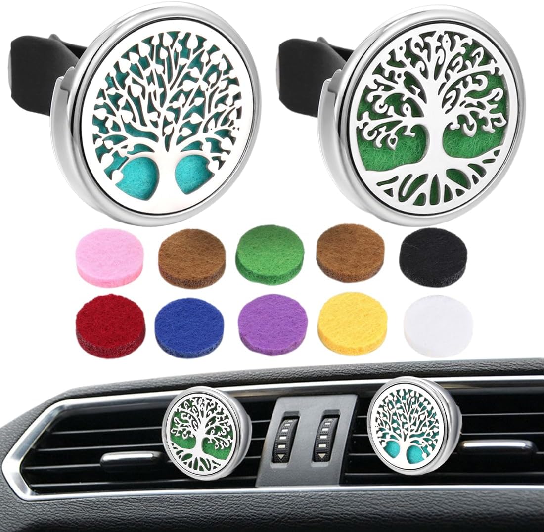 2-teiliger Aromadiffusor Aus Edelstahl Fürs Auto Mit 10 Ersatzpads, Duftclip-medaillon Für Die Lüftungsschlitze (für Auto, Wohnzimmer, Büro, Zuhause)