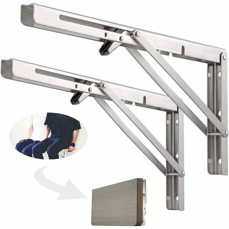 500 Mm Klappbares Wandregal, 304 Edelstahl, Klappbare Halterung Für Werkbank, Klappbare Halterung, Halterung Für Wandregal (2 Stück), Silber