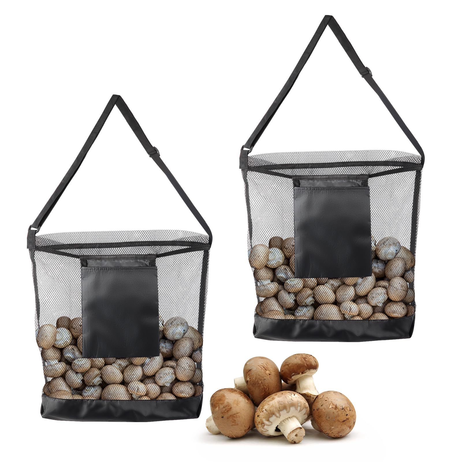 Pilzsammelbeutel – Sporenfreisetzungsnetz – Faltbar – Strapazierfähiges, Waschbares Nylon – Verstellbarer Riemen – Zum Obstpflücken Oder Einkaufen – 42 X 43 Cm