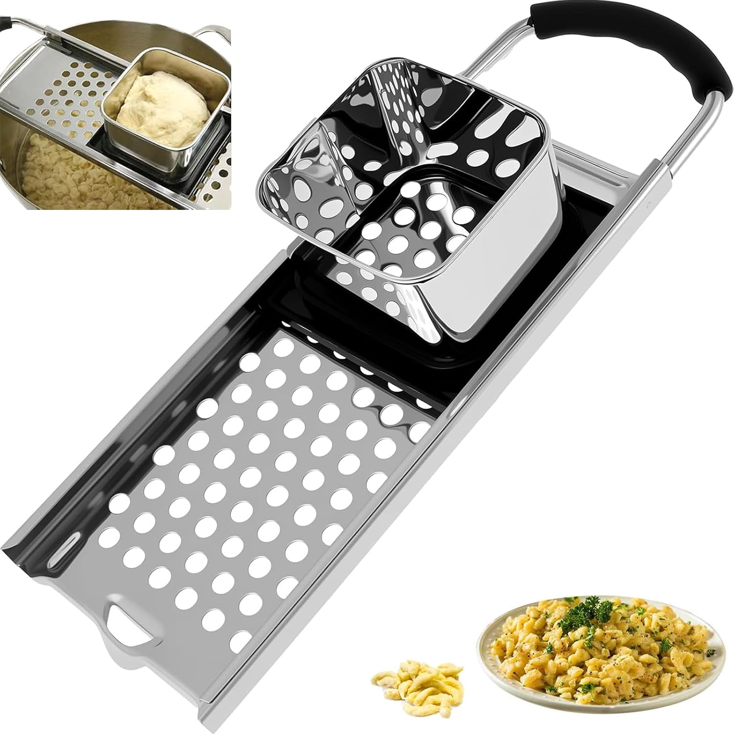 Professionelle Edelstahlreibe – Ergonomischer, Rutschfester Gummigriff – Spülmaschinenfest – Küchenaccessoire