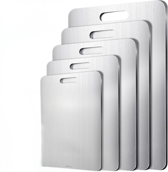 5-teiliges Schneidebrett-set Aus Edelstahl (316) – Antibakterielles Edelstahl-küchenbrett, Doppelseitiges Titan-schneidebrett, Bpa-frei, Ideal Für Fleisch, Obst, Gemüse Und Brot