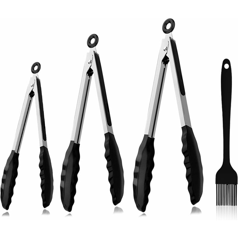 Küchenzange, Grillzange, Küchenzange, Grillzange 7, 9 Und 12 Mit Silikonbürste, Küchenzange Für Silikongrill, Backen, Servieren, Grillen, Backofen Usw.