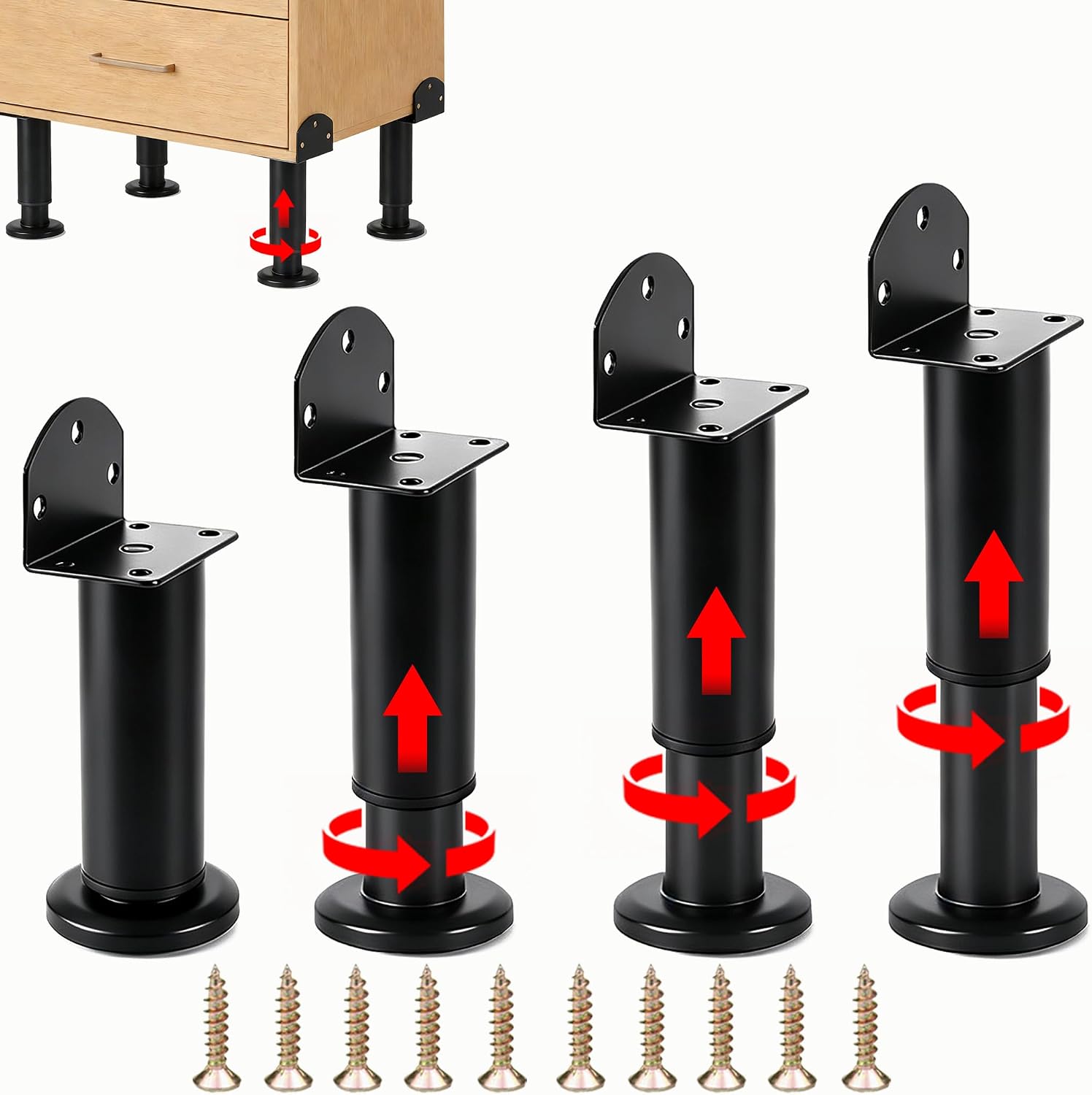 Verstellbare Möbelfüße, 4 Stück, 12-18 Cm, Schwarzes Metall Für Schränke