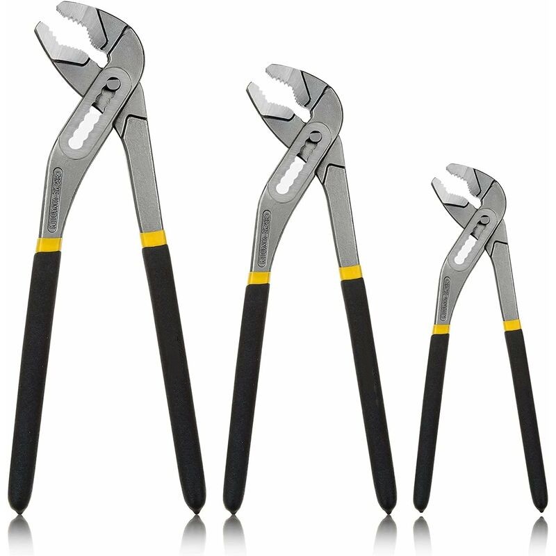 Set Mit 3 Verstellbaren Wasserpumpenzangen Mit Schnellverschluss, 200, 250 Und 300 Mm Wasserpumpenzange, Doppelt Beschichtete Griffe – Chrom-vanadium-stahl