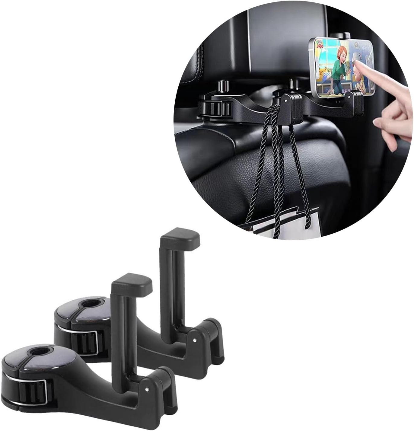 2er-pack Haken Für Die Kopfstütze Im Auto, Können Als Handyhalter Verwendet Werden, 360°, Geeignet Für Taschen, Tücher, Lebensmittel, Leicht Zu Tragen (schwarz)