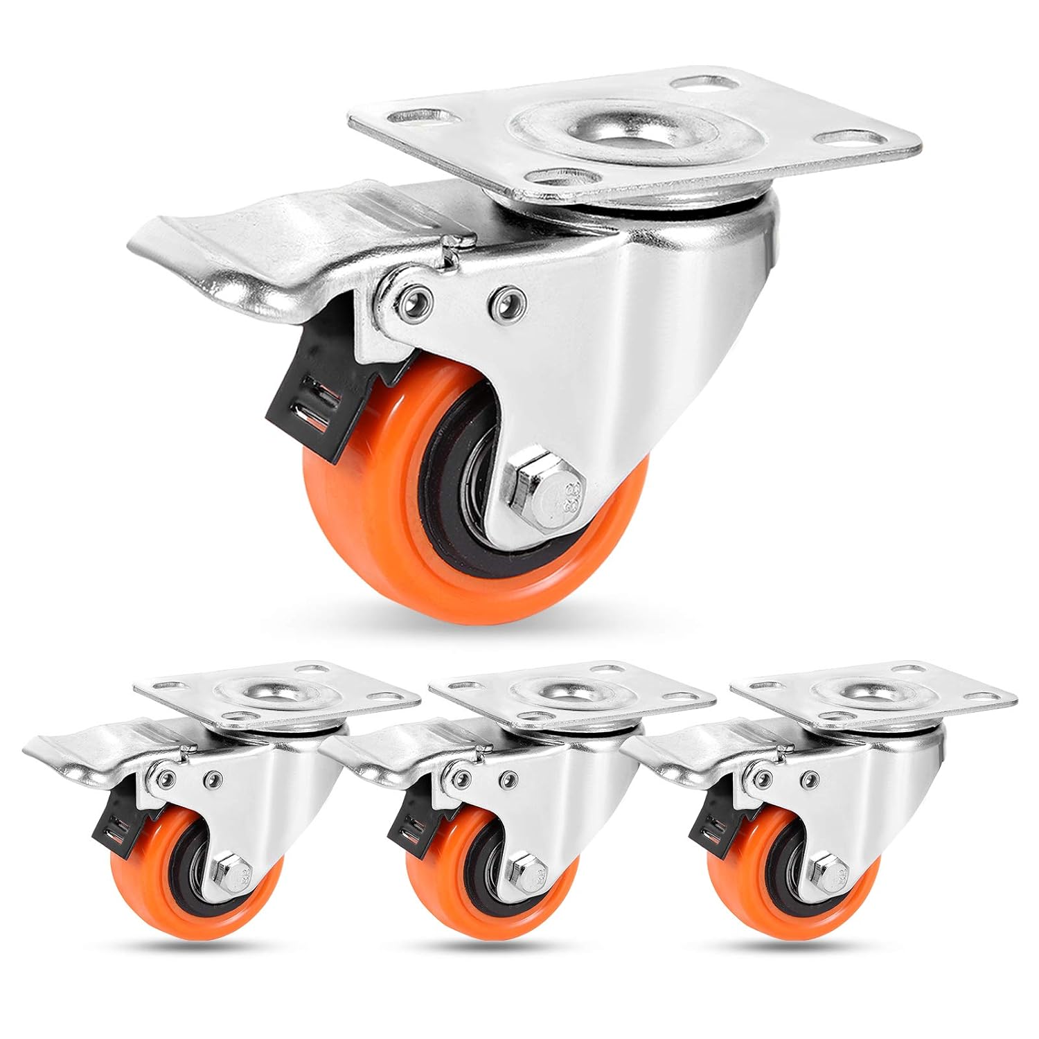 60 Mm Möbelrollen, Bis Zu 75 Kg, Hochleistungsrollen Aus Polyurethan, 360-grad-drehgelenk, Für Alle Böden, Möbel, Geräte, 4er-set