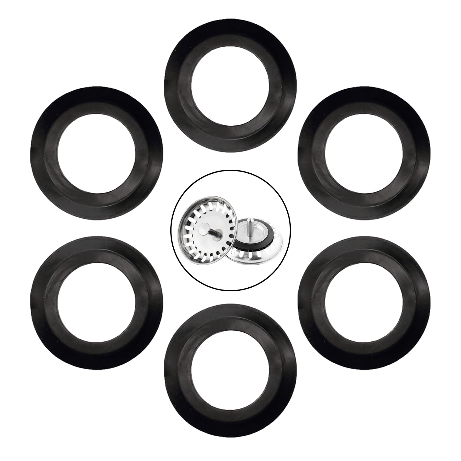 6er-pack Dichtungen Für Küchenspülen, Elastomerdichtung Für Filterkörbe, 56 Mm Außendurchmesser, 34 Mm Innendurchmesser, Spülbeckenzubehör, Ersatzdichtung Für Küchenspülensieb (schwarz)