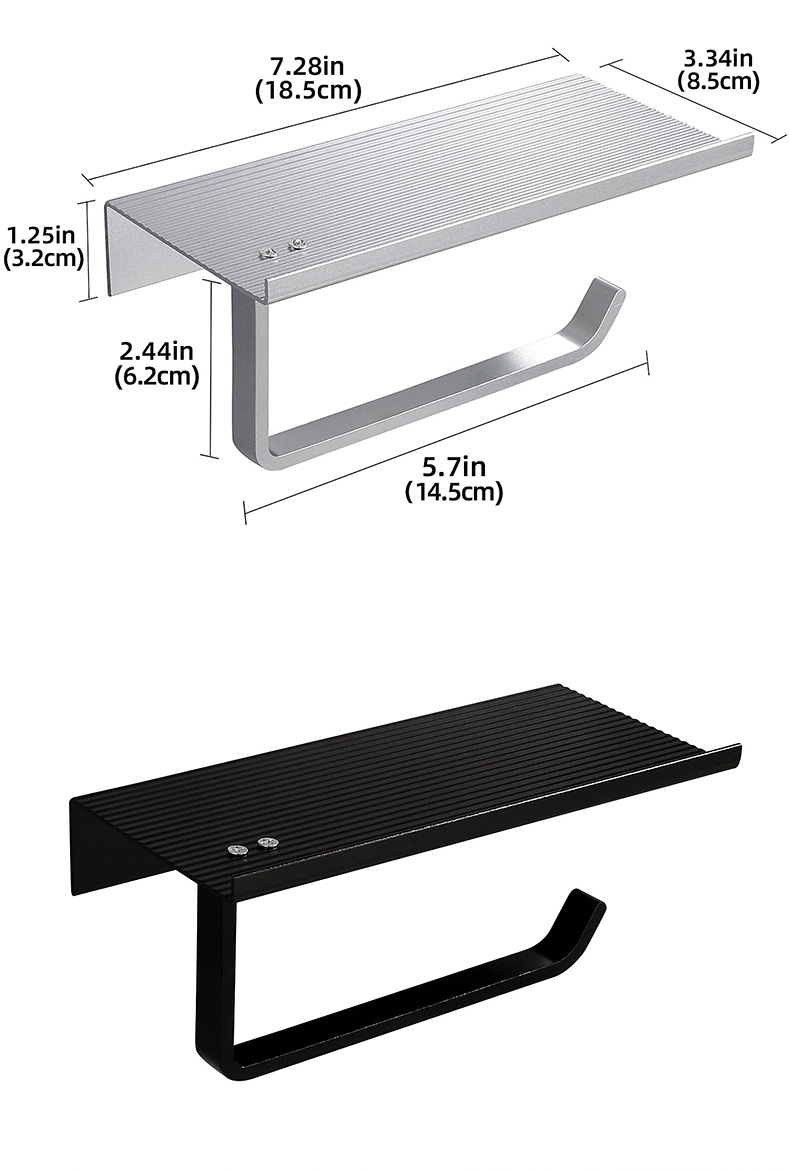 Wandmontierter Toilettenpapierhalter Aus Aluminium Mit Großer Ablage (schwarz).