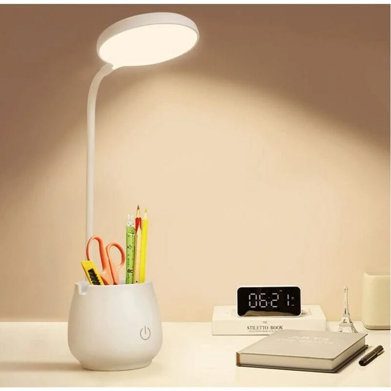 Schreibtischlampe Für Zuhause, Büro, Wohnheim, Kleine Wiederaufladbare Led-schreibtischlampe Mit Stift-/telefonhalter, Augenpflege, Kleine Schreibtischlampe, 3 Farbbeleuchtungsmodi, Nachtlicht