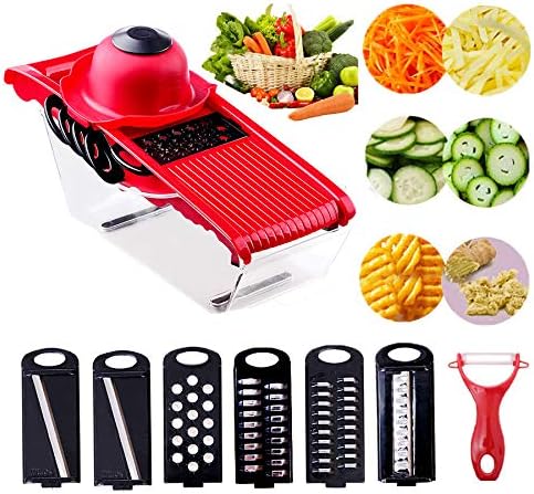 Slicer Gemüseschneider 6-in-1 Multifunktionsschneider Für Kartoffeln, Tomaten, Knoblauch, Karotten Und Obst, Gemüsereibe, Julienneschneider, Vorratsbehälter, Handschutz, Schäler