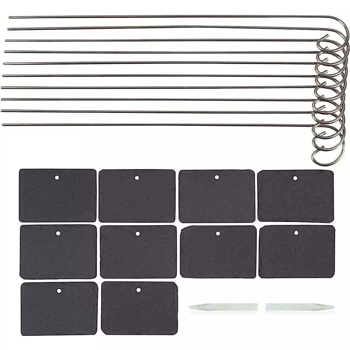 10 Stück Pflanzenetiketten Aus Schiefer, Pflanzenmarkierungen Für Den Garten, Natürliche Pflanzenschilder Mit Metallstäben Und Kreidestiften Für Hof, Außenbereich Und Gewächshaus
